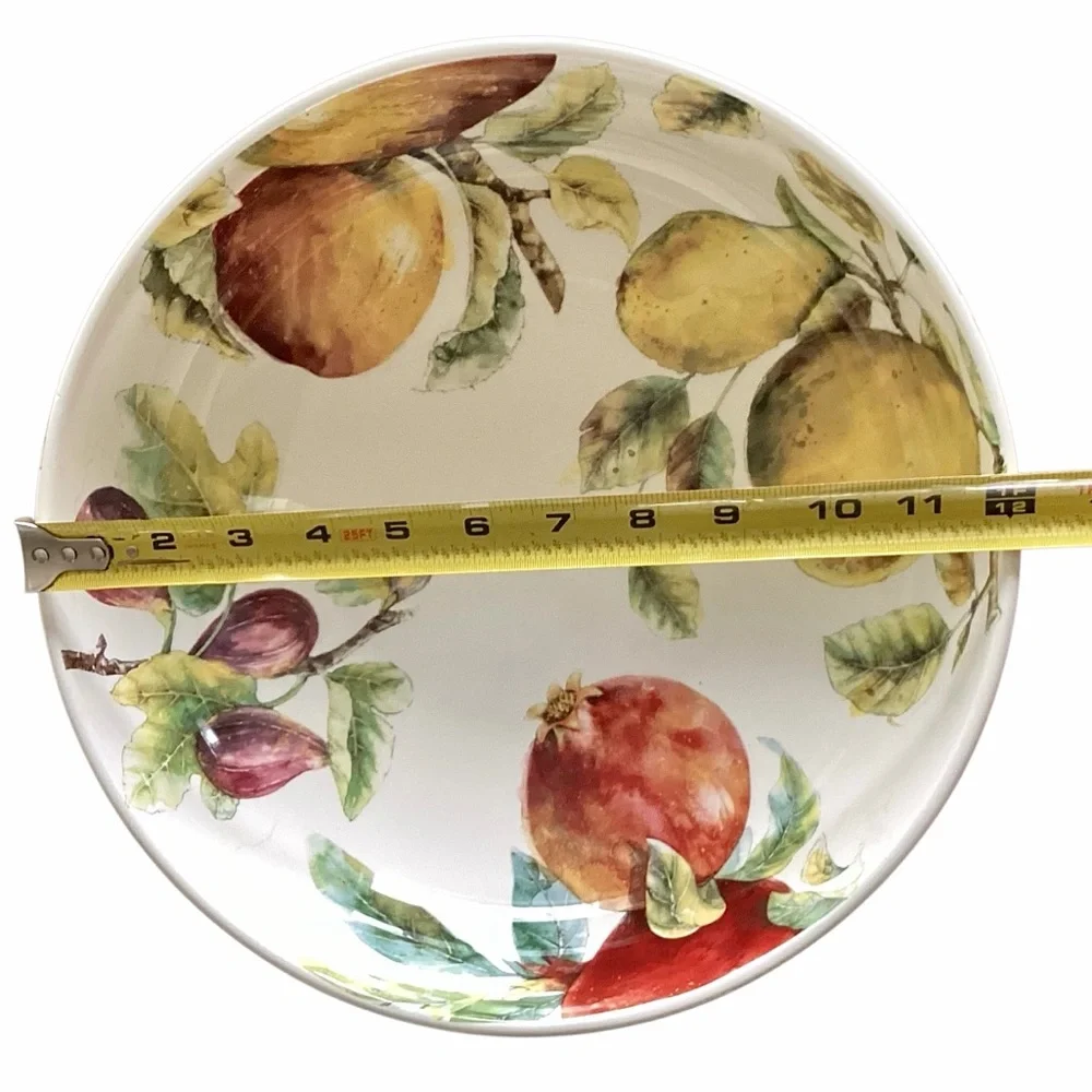 Pier 1 Fruit Motif Large White Serving Bowl Green, Yellow, Red, Purple Accents